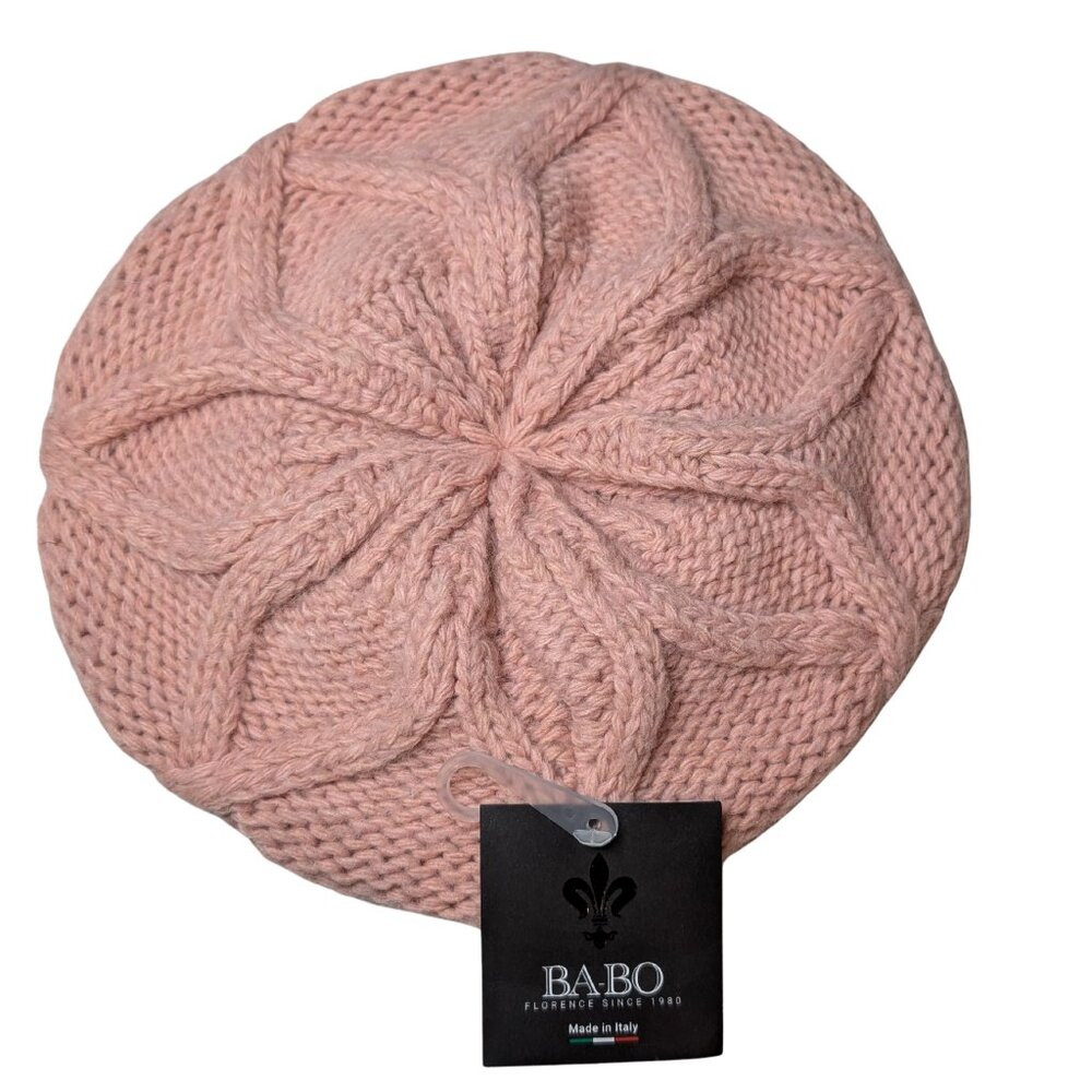 Ba-Bo Pink Women’s Knit Beret Beanie Hat Wool Blend Made in Italy NWT Winter Cap